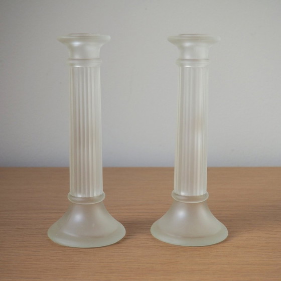 Image 1 of Pair Of 1970S Frosted Glass Koziol Candlesticks