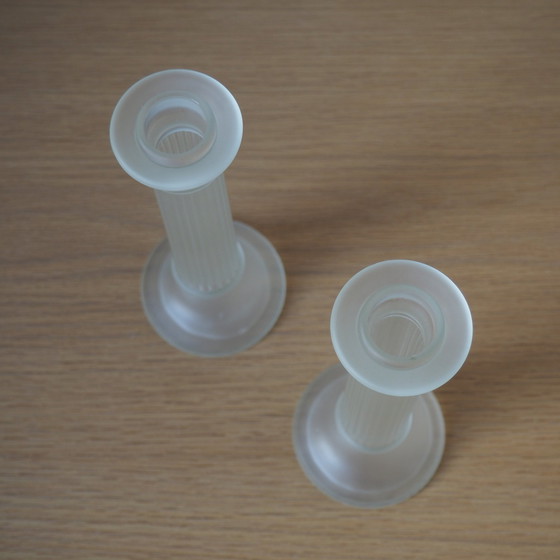 Image 1 of Pair Of 1970S Frosted Glass Koziol Candlesticks