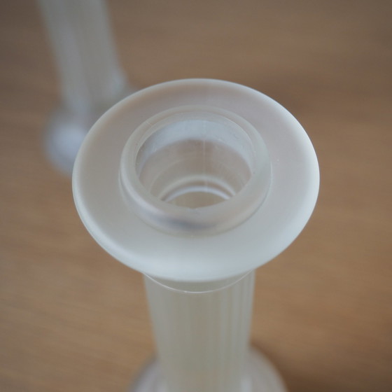 Image 1 of Pair Of 1970S Frosted Glass Koziol Candlesticks