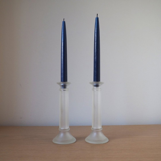 Image 1 of Pair Of 1970S Frosted Glass Koziol Candlesticks