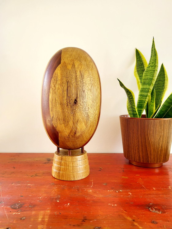 Image 1 of Wooden rugby ball on stand, handmade, full wood, France