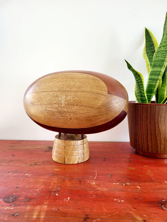 Image 1 of Wooden rugby ball on stand, handmade, full wood, France