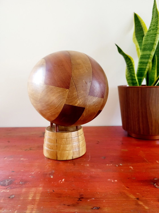 Image 1 of Wooden rugby ball on stand, handmade, full wood, France