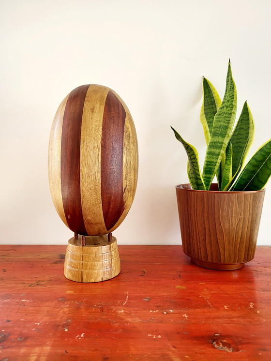 Image 1 of Wooden rugby ball on stand, handmade, full wood, France