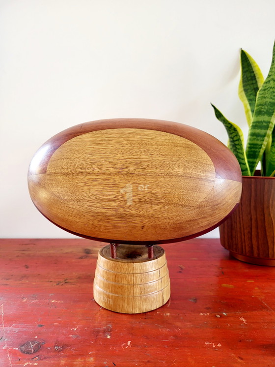 Image 1 of Wooden rugby ball on stand, handmade, full wood, France