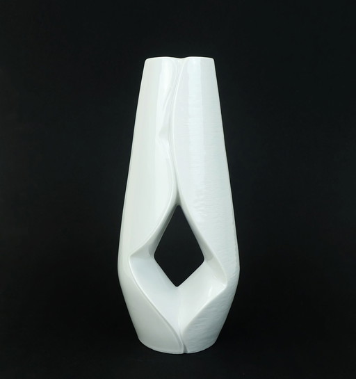 White Porcelain Vase Seltmann Weiden Bavaria Sculptural Shape 1960S 70S