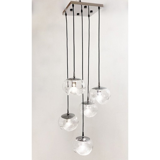 Vintage glass cascade chandelier by Peill and Putzler, Germany 1970