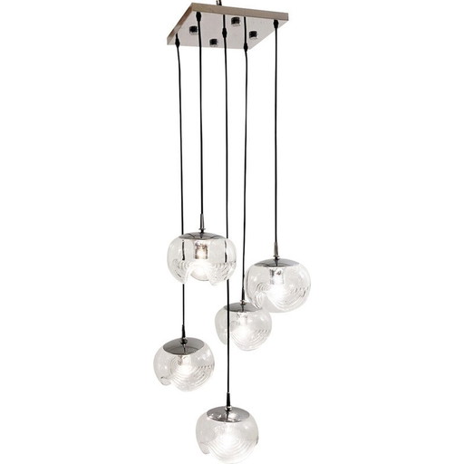 Vintage glass cascade chandelier by Peill and Putzler, Germany 1970
