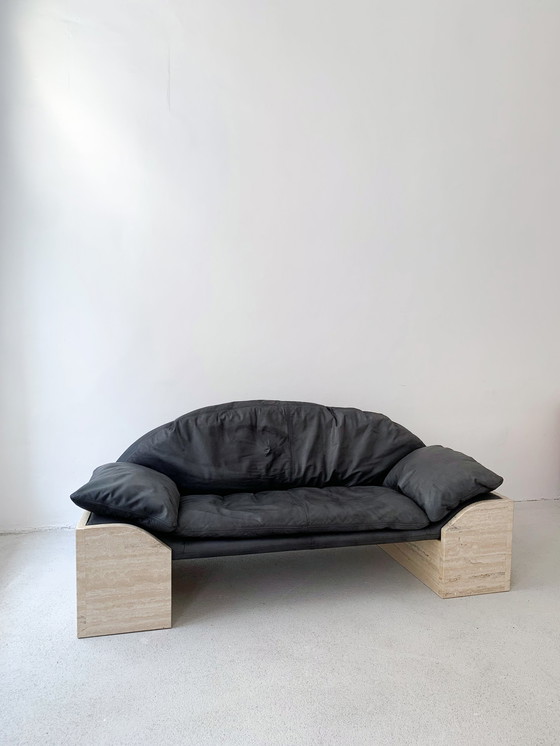 Image 1 of Burkhard Vogtherr for Hain & Thome sofa with Travertine Feet