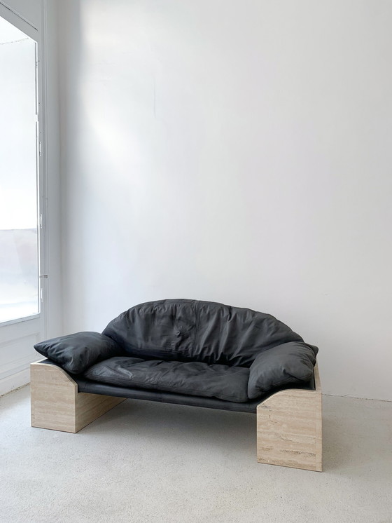 Image 1 of Burkhard Vogtherr for Hain & Thome sofa with Travertine Feet