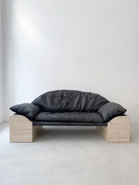 Image 1 of Burkhard Vogtherr for Hain & Thome sofa with Travertine Feet