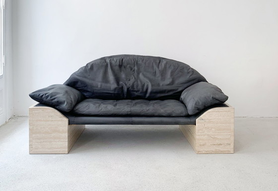 Image 1 of Burkhard Vogtherr for Hain & Thome sofa with Travertine Feet