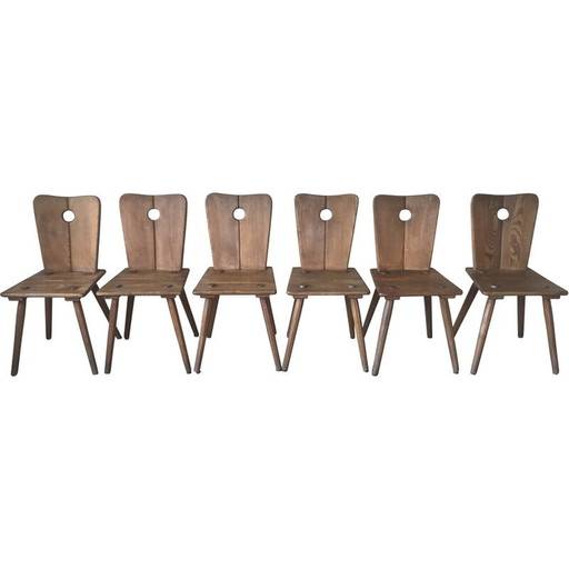 Set of 6 vintage solid wood chairs, 1950