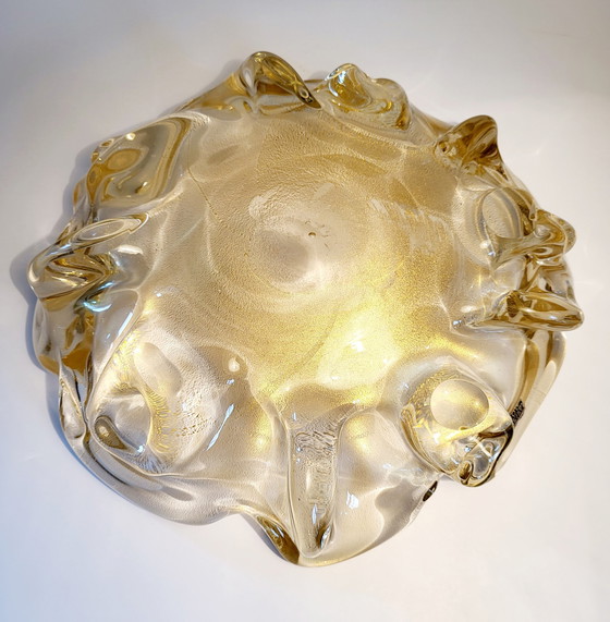 Image 1 of Murano XL center piece, "Goldoni" organic design clear murano glass with 24 carat gold leaf, Italy