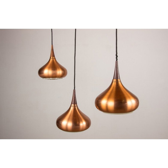 Image 1 of Lampada a sospensione vintage "Orient" in metallo e palissandro con 3 lampadine di Jo Hammerborg per Fog and Mørup, Da