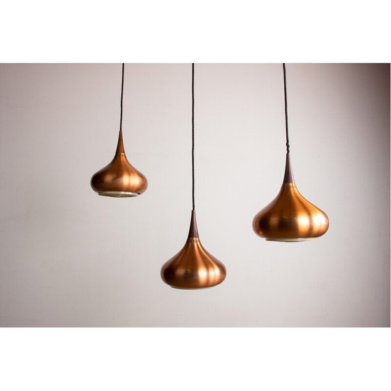 Image 1 of Lampada a sospensione vintage "Orient" in metallo e palissandro con 3 lampadine di Jo Hammerborg per Fog and Mørup, Da