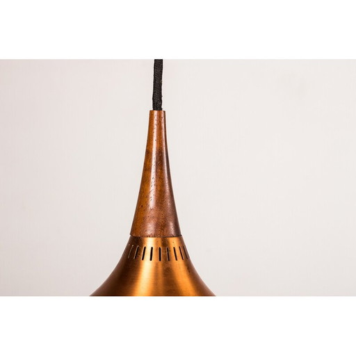 Vintage "Orient" suspension lamp in metal and rosewood with 3 bulbs by Jo Hammerborg for Fog and Mørup, Denmark 1965
