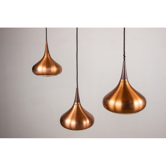 Image 1 of Lampada a sospensione vintage "Orient" in metallo e palissandro con 3 lampadine di Jo Hammerborg per Fog and Mørup, Da