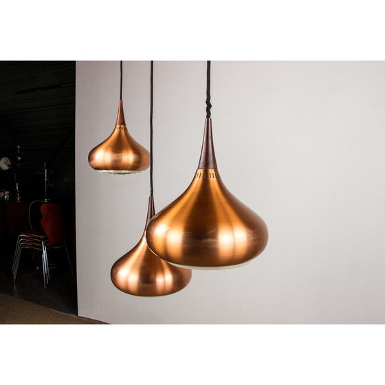 Image 1 of Lampada a sospensione vintage "Orient" in metallo e palissandro con 3 lampadine di Jo Hammerborg per Fog and Mørup, Da