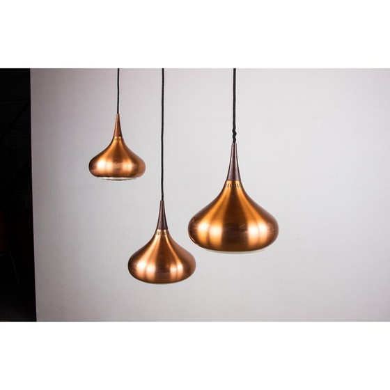 Image 1 of Lampada a sospensione vintage "Orient" in metallo e palissandro con 3 lampadine di Jo Hammerborg per Fog and Mørup, Da