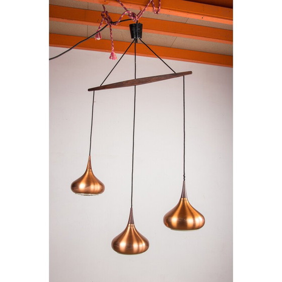 Image 1 of Lampada a sospensione vintage "Orient" in metallo e palissandro con 3 lampadine di Jo Hammerborg per Fog and Mørup, Da