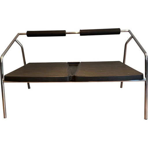 Vintage 2-seater sofa in chrome-plated metal and black rubber, France 1970