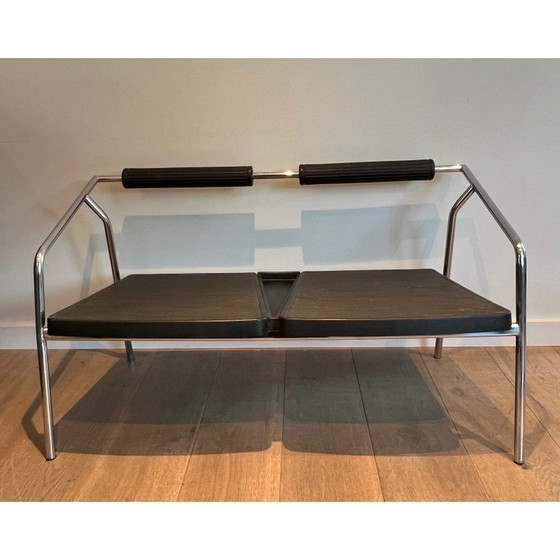 Image 1 of Vintage 2-seater sofa in chrome-plated metal and black rubber, France 1970