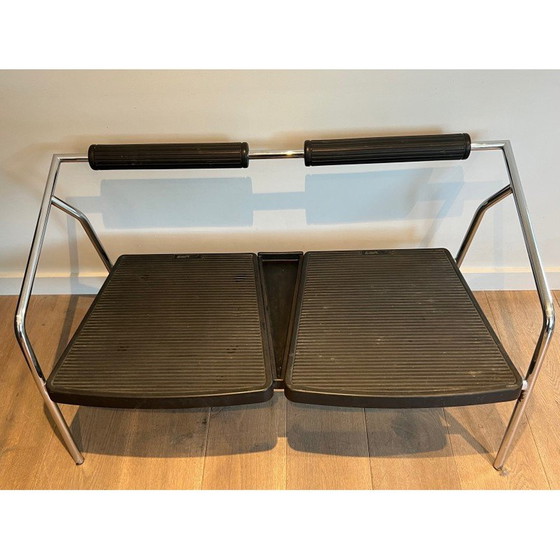 Image 1 of Vintage 2-seater sofa in chrome-plated metal and black rubber, France 1970