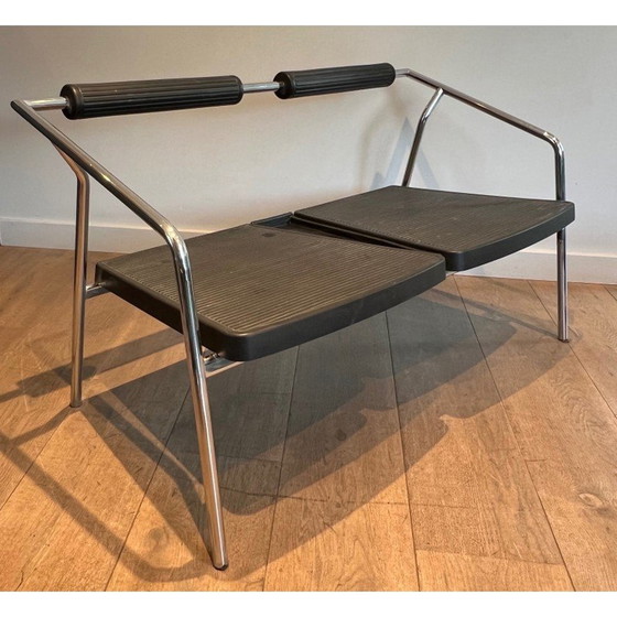 Image 1 of Vintage 2-seater sofa in chrome-plated metal and black rubber, France 1970