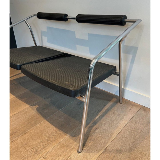 Image 1 of Vintage 2-seater sofa in chrome-plated metal and black rubber, France 1970
