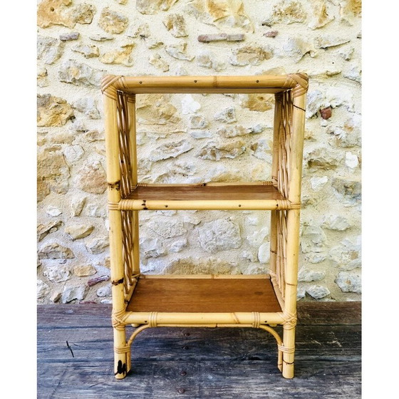 Image 1 of Vintage library shelf in blond wood and bamboo with 3 levels, 1970