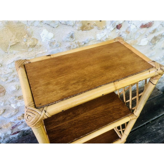 Image 1 of Vintage library shelf in blond wood and bamboo with 3 levels, 1970