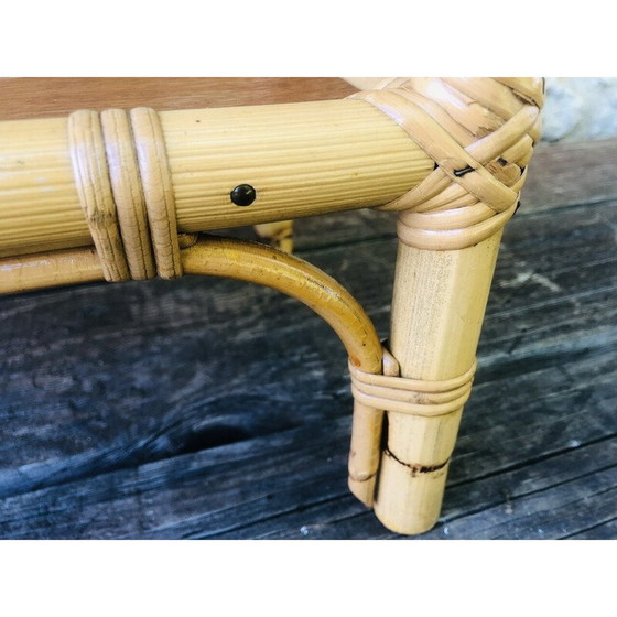 Image 1 of Vintage library shelf in blond wood and bamboo with 3 levels, 1970