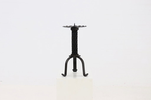 Brutalist Wrought Iron Candle Holder 