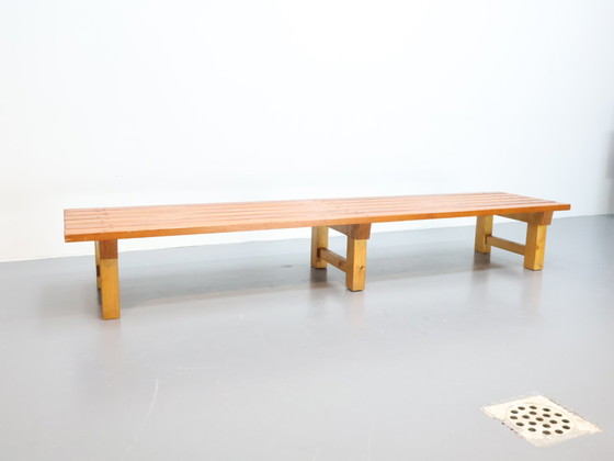 Image 1 of Banc vintage à lattes en pin fait main