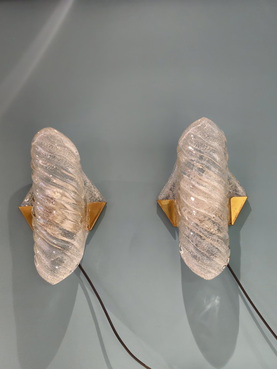 Image 1 of Lampade da parete vintage Hillebrand Lampada da parete in vetro e ottone 