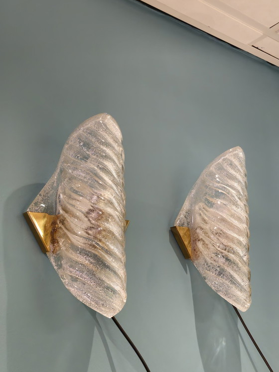 Image 1 of Lampade da parete vintage Hillebrand Lampada da parete in vetro e ottone 