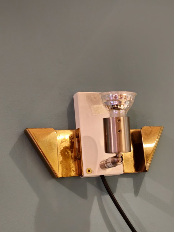 Image 1 of Lampade da parete vintage Hillebrand Lampada da parete in vetro e ottone 