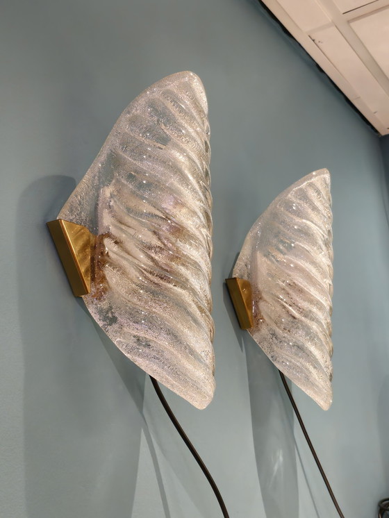 Image 1 of Lampade da parete vintage Hillebrand Lampada da parete in vetro e ottone 