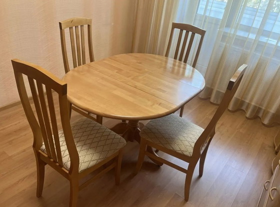 Image 1 of 4X Natural wood chairs and table