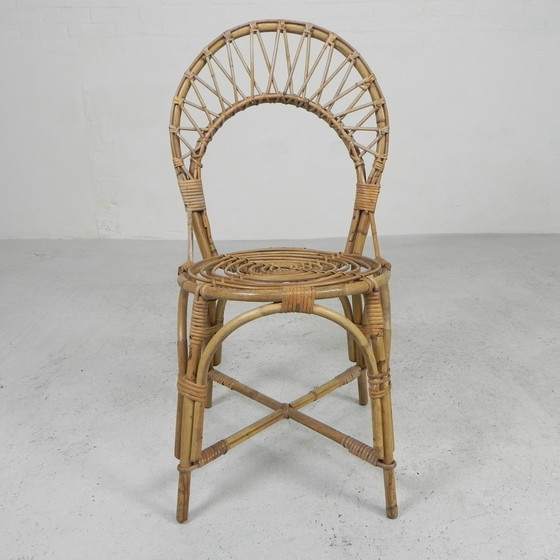 Image 1 of Height: 91 cm. Width: 43 cm. Depth: 43 cm. Seat height: 44 cm. Origin: France, 1950s. Material: bamboo.