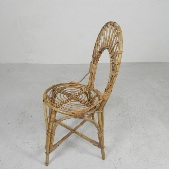 Image 1 of Height: 91 cm. Width: 43 cm. Depth: 43 cm. Seat height: 44 cm. Origin: France, 1950s. Material: bamboo.