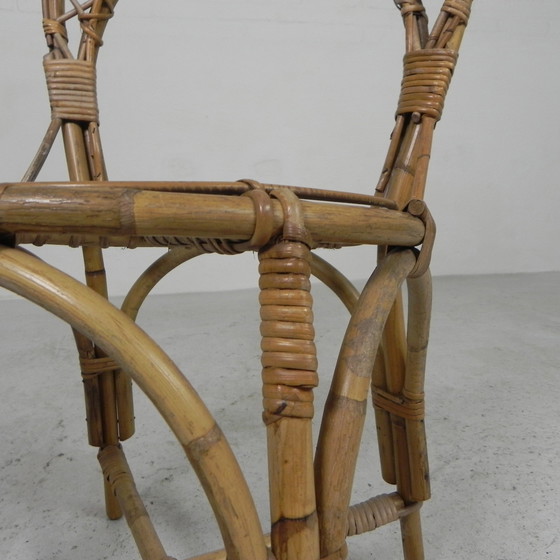 Image 1 of Height: 91 cm. Width: 43 cm. Depth: 43 cm. Seat height: 44 cm. Origin: France, 1950s. Material: bamboo.