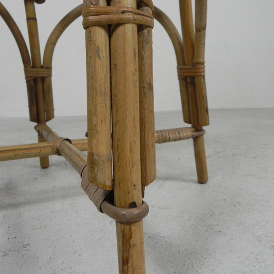 Image 1 of Height: 91 cm. Width: 43 cm. Depth: 43 cm. Seat height: 44 cm. Origin: France, 1950s. Material: bamboo.