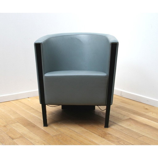 Pair of vintage Moroso armchairs in black tinted metal and leather by Antonio Citterio, 1988