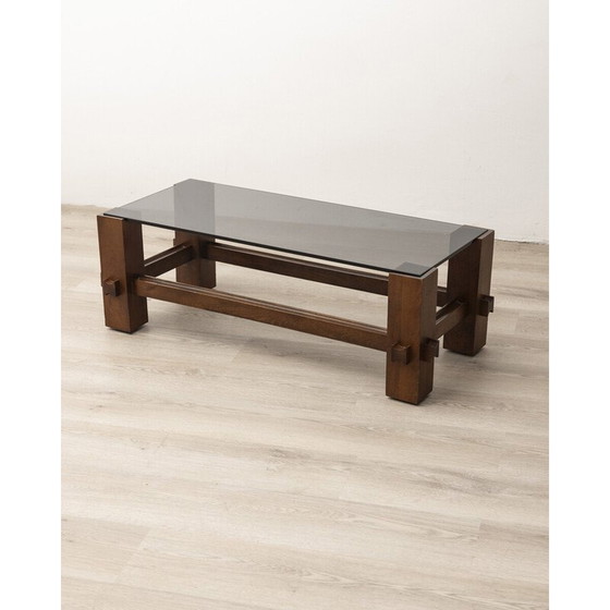 Image 1 of Vintage coffee table in walnut wood and smoked glass for Fontana Arte, 1960