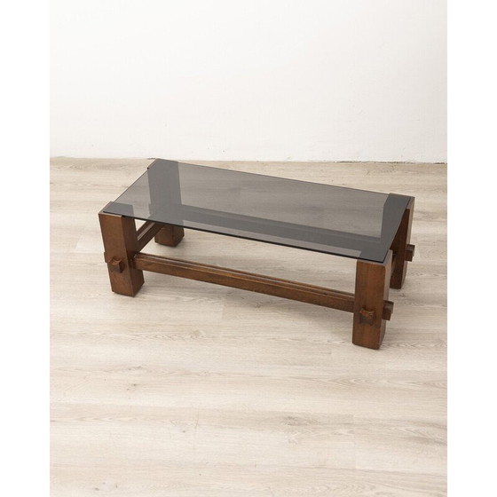 Image 1 of Vintage coffee table in walnut wood and smoked glass for Fontana Arte, 1960