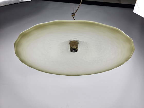 Image 1 of Lampada a sospensione vintage La Murrina in vetro con accento verde chiaro