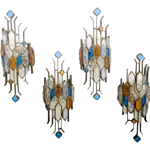 Pair of vintage Murano glass wall lamps by Poliarte, Italy 1970