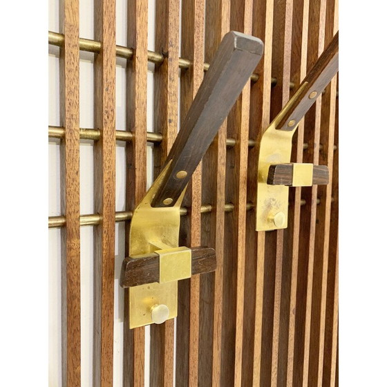 Image 1 of Vintage modular coat rack in laminated wood and brass, Italy 1950
